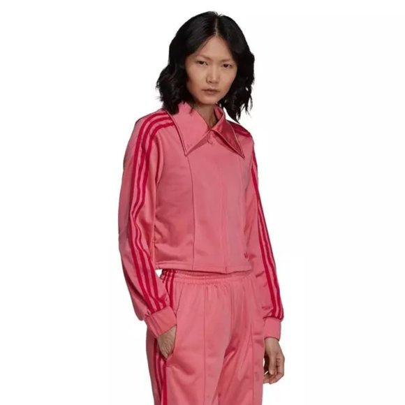 Adidas Pink and Red Cropped Wide Collar Track Jacket Size Large - Picture 3 of 7